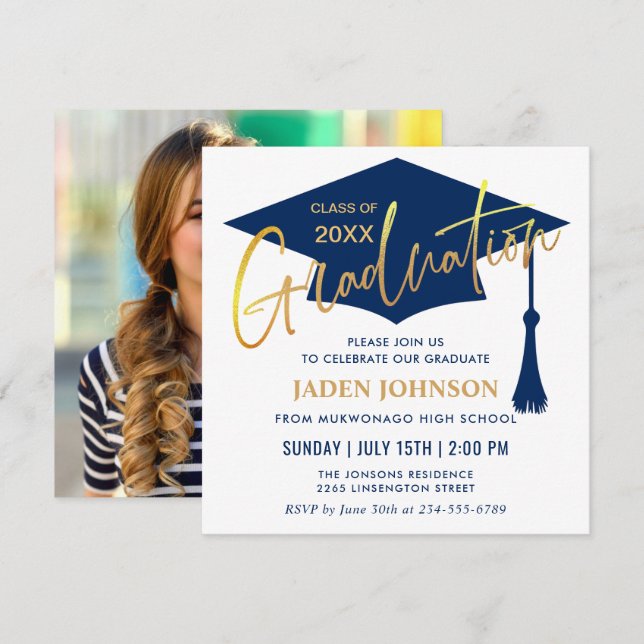 Invitation Modern Simple Class of 2024 PHOTO Graduation Party (Devant / Derrière)