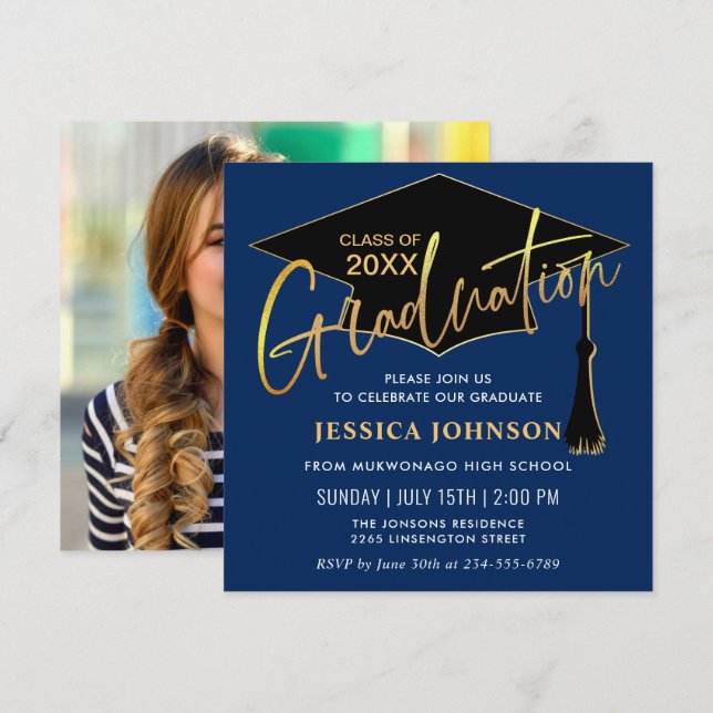 Invitation Modern Simple Class of 2024 PHOTO Graduation Party (Devant / Derrière)