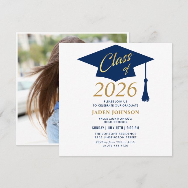 Invitation Modern Simple Class of 2025 PHOTO Graduation Party (Devant / Derrière)