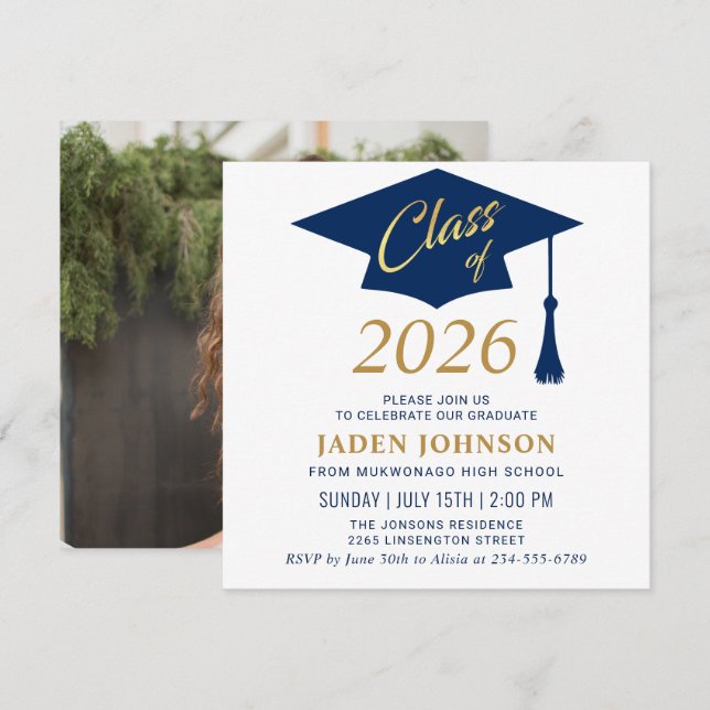 Invitation Modern Simple Class of 2025 PHOTO Graduation Party (Devant / Derrière)