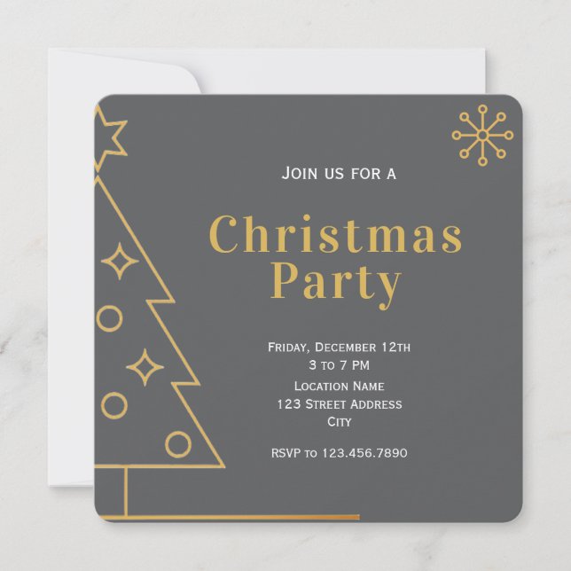 Invitation Modern Simple Grey and Gold Christmas Party Square (Devant)