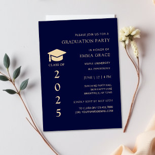 Invitation Modern Simple Navy et Gold Graduation Party