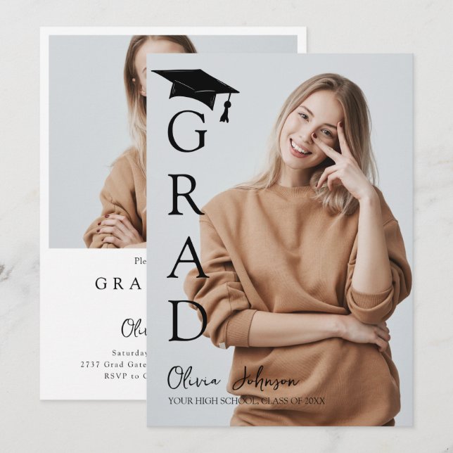 Invitation Modern Simple Two Photo Graduation Party  (Devant / Derrière)