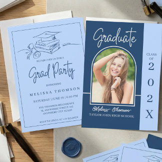 Invitation Modern Stylish Blue Arch Photo Graduation Party 