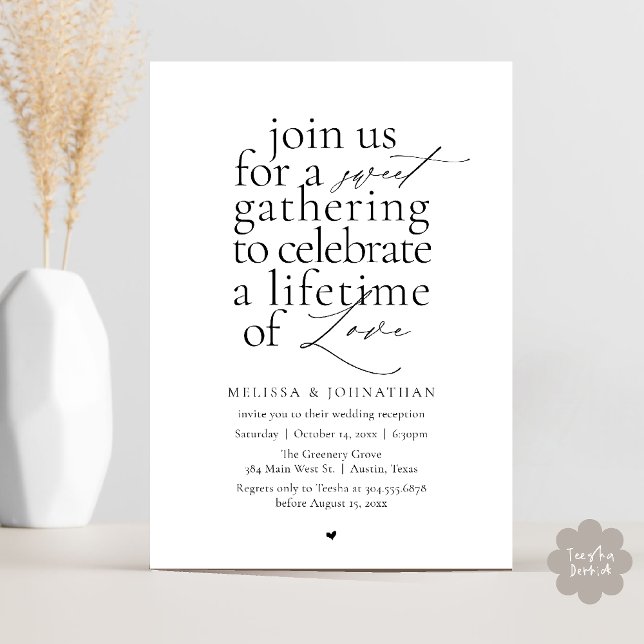 Invitation Modern Sweet Love Minimalist Wedding Reception (Modern Sweet Love Minimalist Wedding Reception Dinner Invitation Card in Black and White)