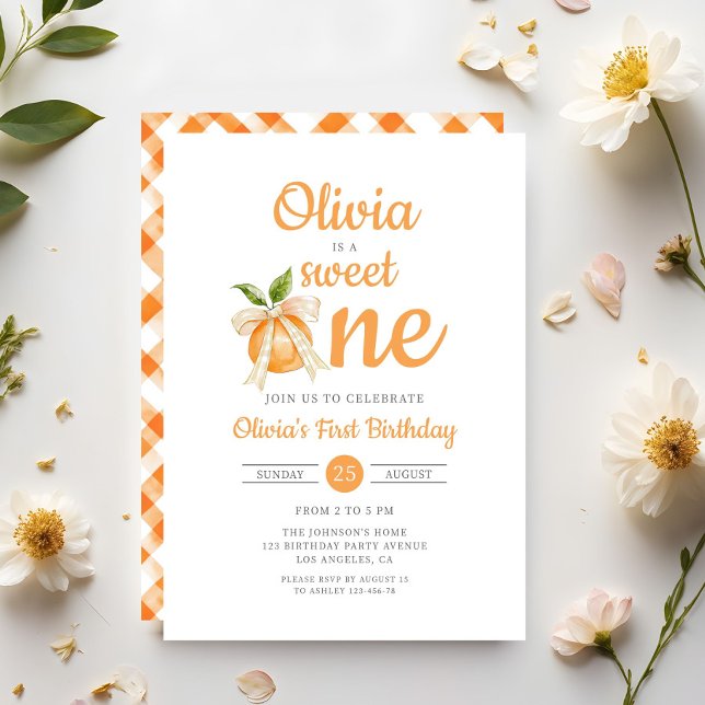 Invitation Modern Sweet One Orange Citrus 1st Birthday (Modern Sweet One Orange Citrus 1st Birthday Invitation)