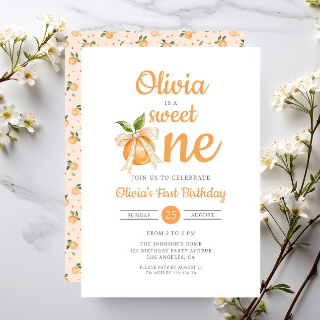 Invitation Modern Sweet One Orange Citrus 1st Birthday (Modern Sweet One Orange Citrus 1st Birthday Invitation)