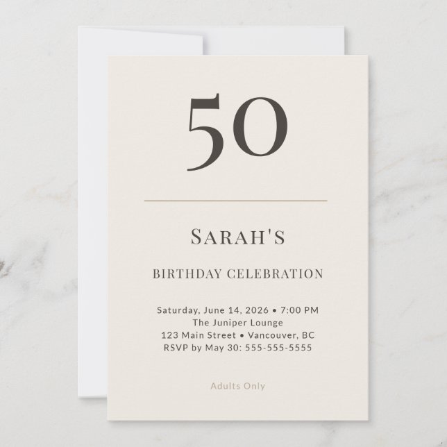 Invitation Modern Taupe & Cream 50th Birthday Celebration (Devant)