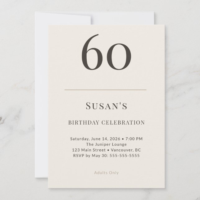 Invitation Modern Taupe & Cream 60th Birthday Celebration (Devant)