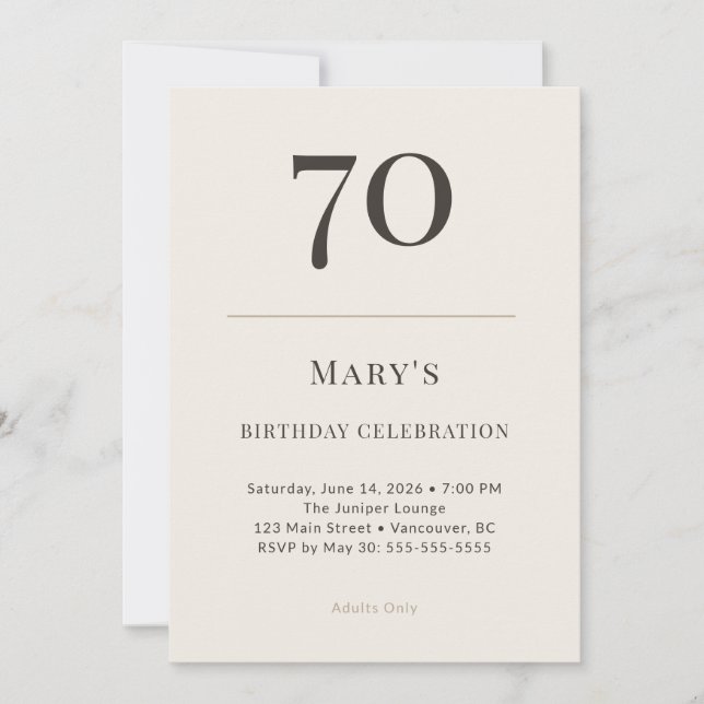 Invitation Modern Taupe & Cream 70th Birthday Celebration (Devant)