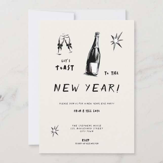 Invitation Modern Toast to the New Year 2026 Bold Typo (Devant)