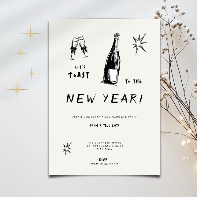 Invitation Modern Toast to the New Year 2026 Bold Typo (Créateur téléchargé)