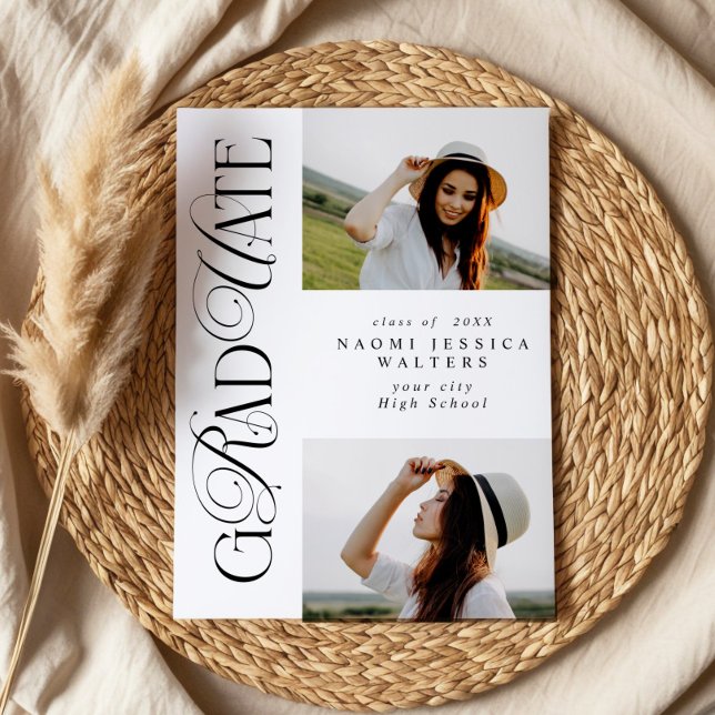 Invitation Modern Typography 2 Photos Elegant Graduation (Créateur téléchargé)