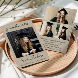 Invitation Modern Typography 3 Photo Collage Graduation Party