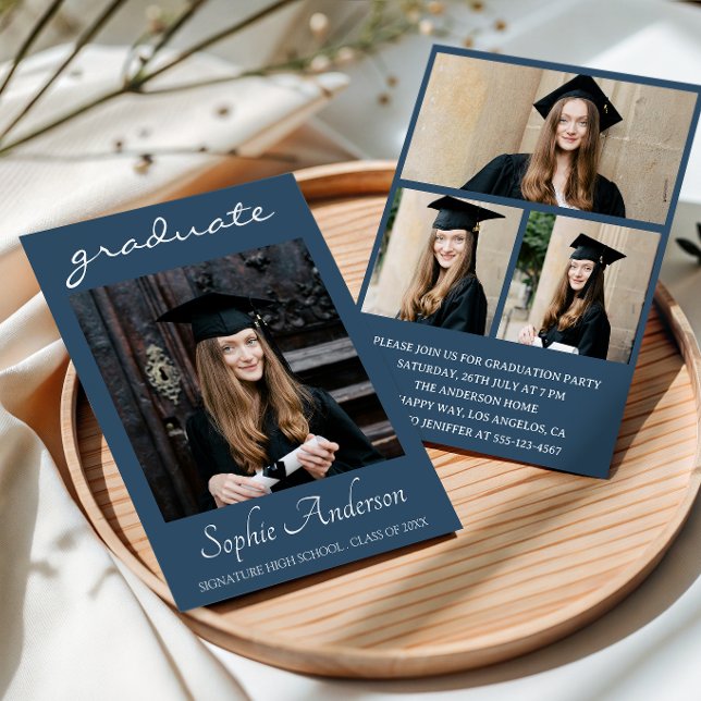Invitation Modern Typography 3 Photo Collage Graduation Party (Créateur téléchargé)