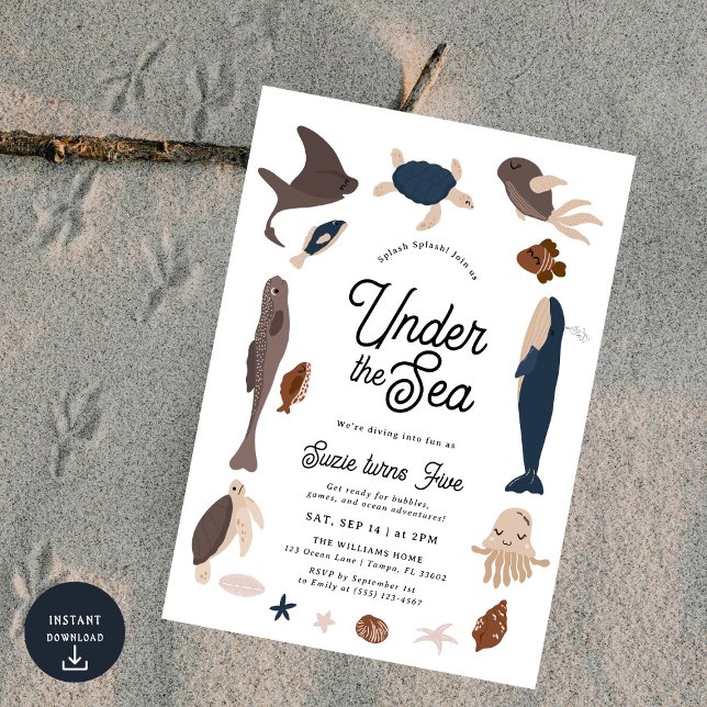 Invitation Modern Under the Sea 5th Birthday (Créateur téléchargé)