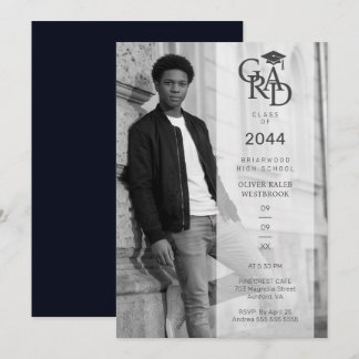 Invitation Modern Urban Black White Photo Grad Party TMF26