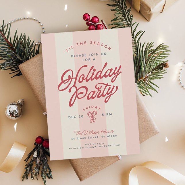 Invitation Modern Vintage Stripes Cute Retro Holiday Party (Créateur téléchargé)