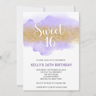 Invitation Modern Watercolor Purple Sweet 16 Sixteen