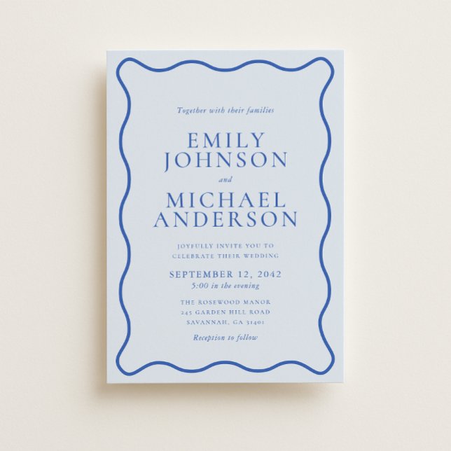 Invitation Modern Wavy Bright Blue & Soft Blue Wedding Invita (Créateur téléchargé)