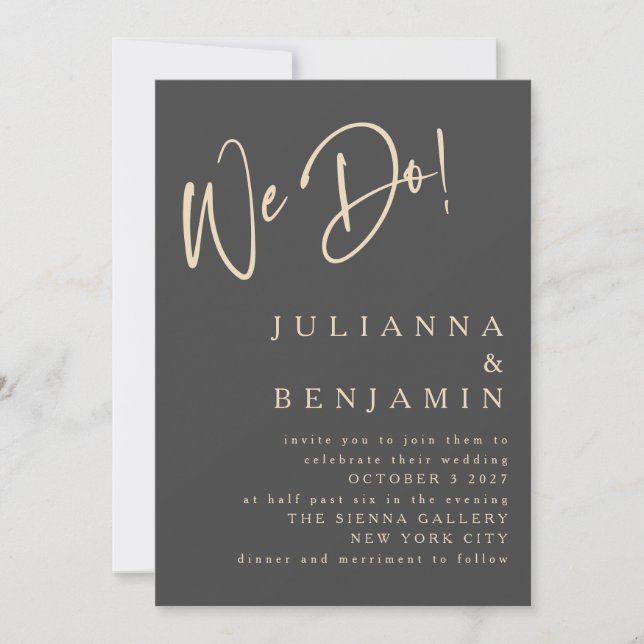 Invitation Modern We Do Elegant Slate Black Beige Wedding (Devant)