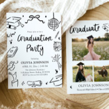 Modern Whimsical Hand Drawn Bow Graduation Party 