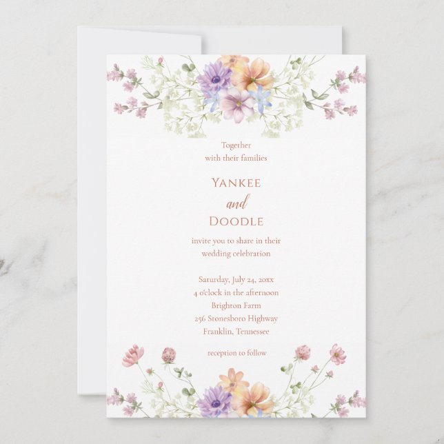 Invitation Modern wildflowers spring wedding (Devant)