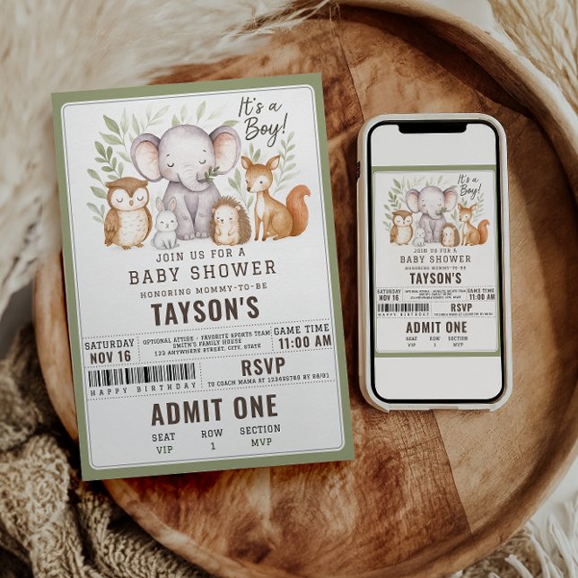 Invitation Modern Woodland Animals Forest Boy Baby Shower (Créateur téléchargé)