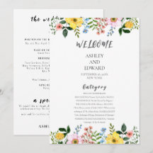 Modern Yellow Blue Pink Spring Floral Wedding