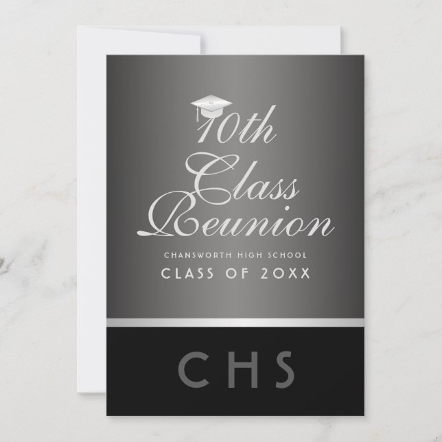 Invitation Moderne 10ème Classe Réunion Argent Noir (Devant)