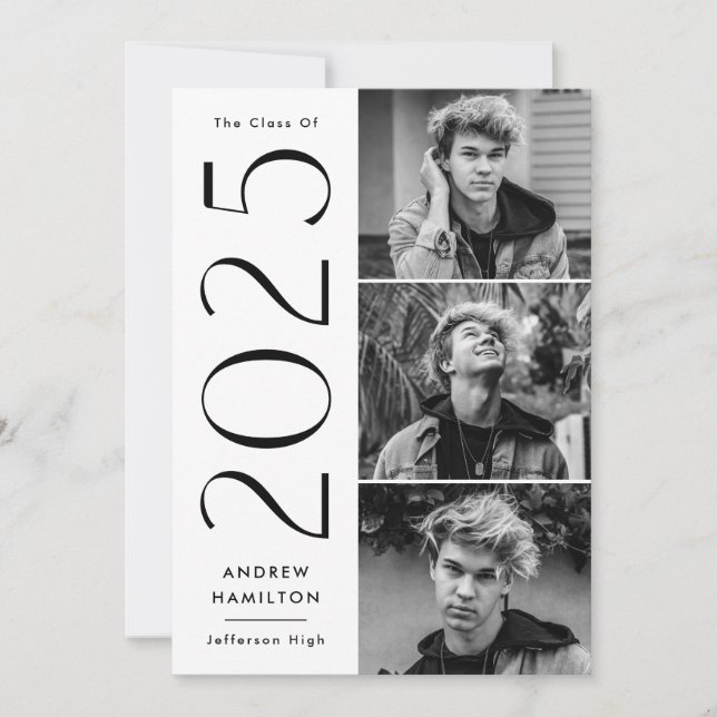 Invitation Moderne 2023 3 Photo Graduation Party (Devant)