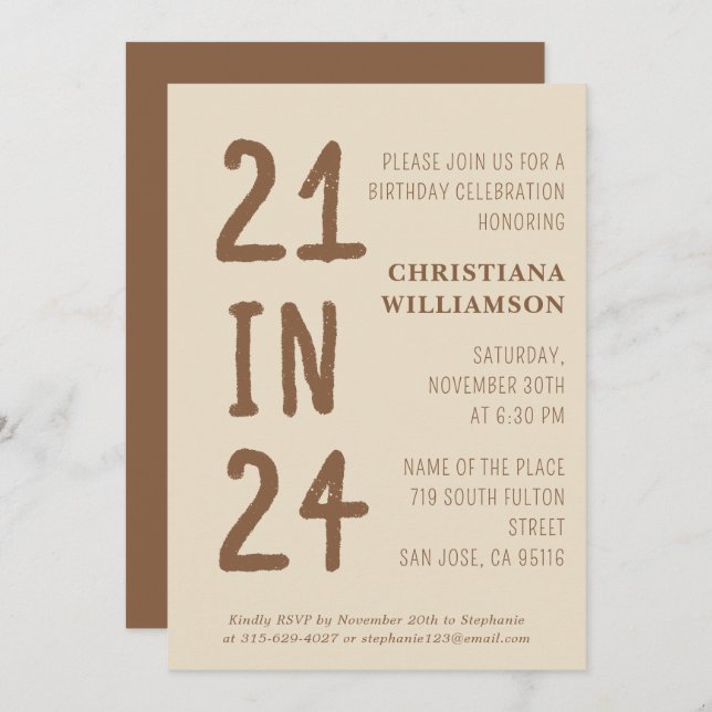 Invitation Moderne 21e anniversaire 21 en 24 Anniversaire (Devant / Derrière)