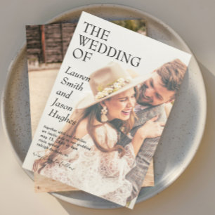 Invitation Moderne 2 Photo Mariage Boho noir et blanc