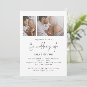 Invitation Moderne 2 Script photo Code QR Mariage