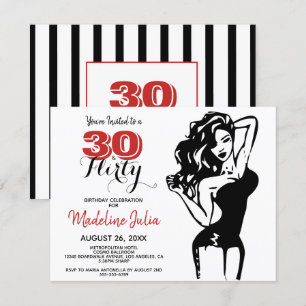 Invitation Moderne 30 & FLIRTY 30e anniversaire Black & Red I