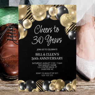 Invitation Moderne 30e anniversaire noir et or