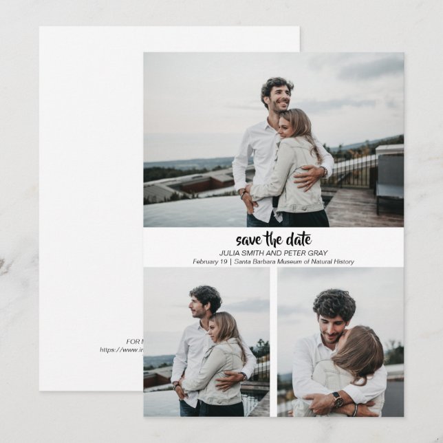 Invitation Moderne 3 Photos Personnalisées Enregistrer La Dat (Devant / Derrière)