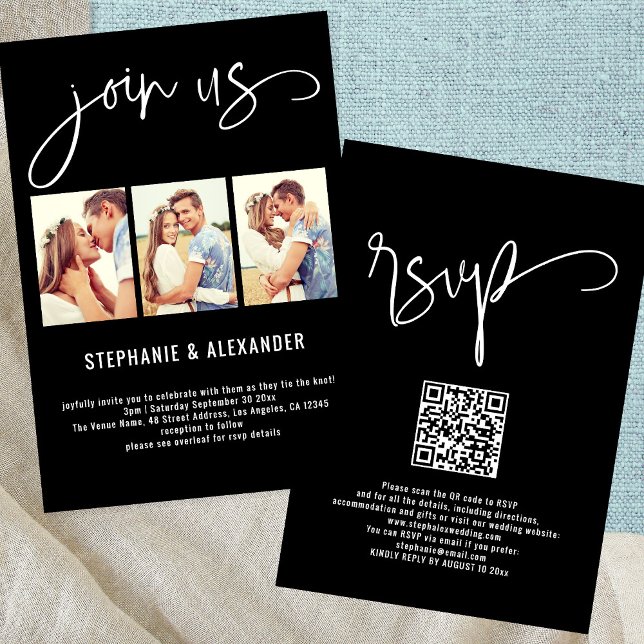 Invitation Moderne 3 Photos Rejoignez-nous Script Mariage Noi (Front and back view)