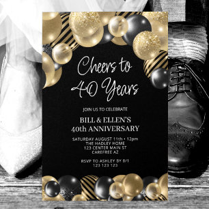 Invitation Moderne 40e anniversaire noir et or