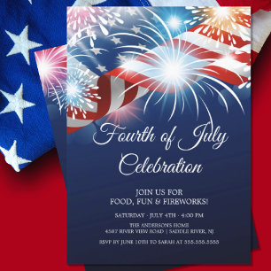 Invitation moderne 4 juillet feux d'artifice