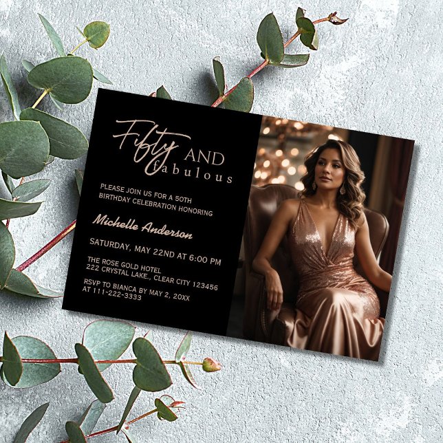 Invitation Moderne 50 ans et Fabuleux Photo Or Rose 50e Anniv (Créateur téléchargé)