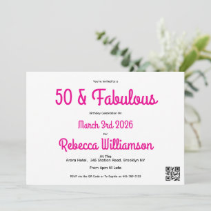 Invitation Moderne 50 ans et Fabuleux Rose 50e Anniversaire