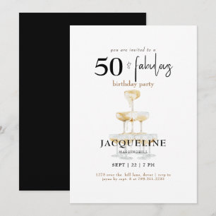 Invitation Moderne 50 & Fabuleux Black Birthday Party