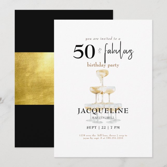 Invitation Moderne 50 & Fabuleux Champagne Anniversaire II (Devant / Derrière)