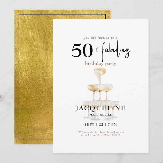 Invitation Moderne 50 & Fabuleux Champagne fête d'anniversair (Devant / Derrière)