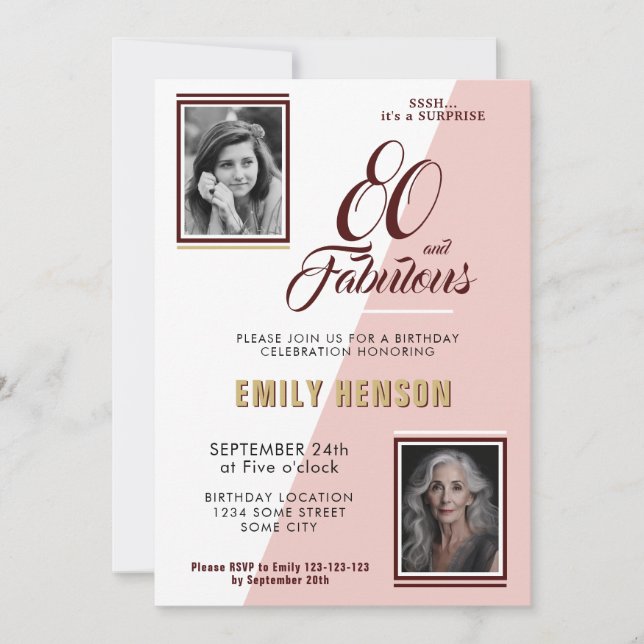 Invitation Moderne 80 et fabuleux 2 Photo 80e anniversaire (Devant)