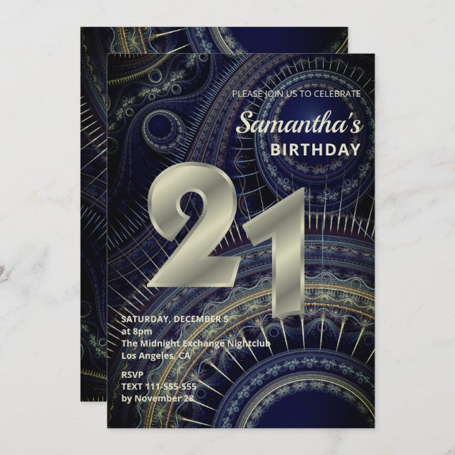 Invitation moderne à 21e anniversaire factice (Devant / Derrière)