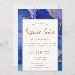 Invitation moderne abstraite bleue pour le Seder d