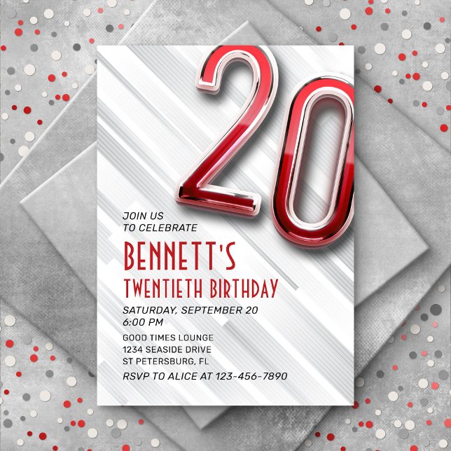 Invitation moderne Adulte 20e Anniversaire (Créateur téléchargé)