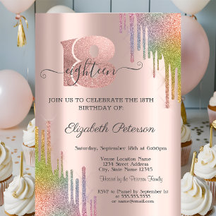 Invitation Moderne Anniversaire 18 Ans Paillettes Arc-en-Ciel